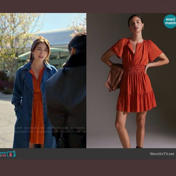 By Anthropologie Terra Cotta Orange Somerset Mini Dress SZ L ASO Cassandra Lee - Picture 1 of 13